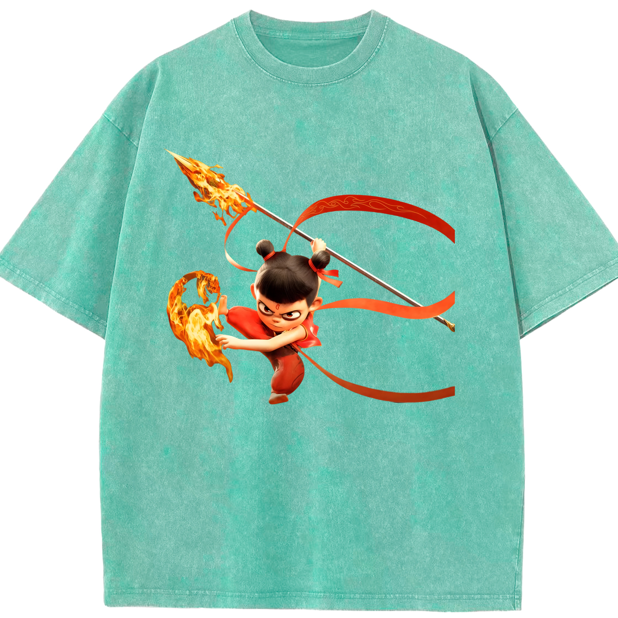 （画像用） Ne Zha 2 ナタ 魔童の大暴れ 綿100% ヴィンテージ風 半袖Tシャツ（フロントプリント）